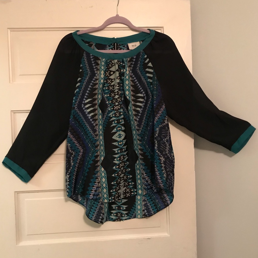 eci New York Polyester Sheer-Sleeved Top (Medium)